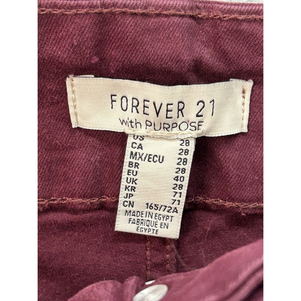 Forever 21 Womens Jeans Sz 28 Burgundy Pocketless Flare High Rise Stretch Boho - Picture 5 of 12